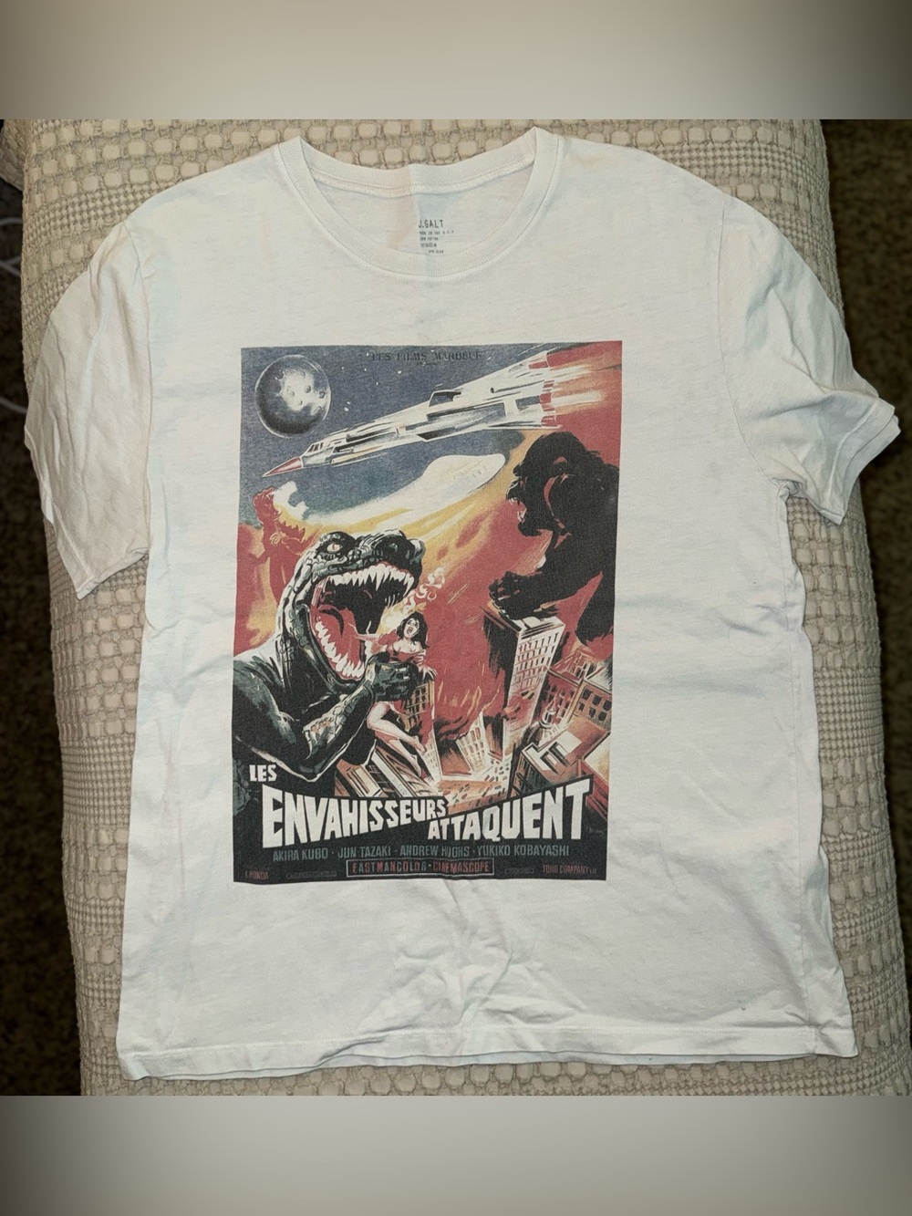 J. Galt Godzilla King Kong Graphic Tee One Size White Japanese Movie Poster